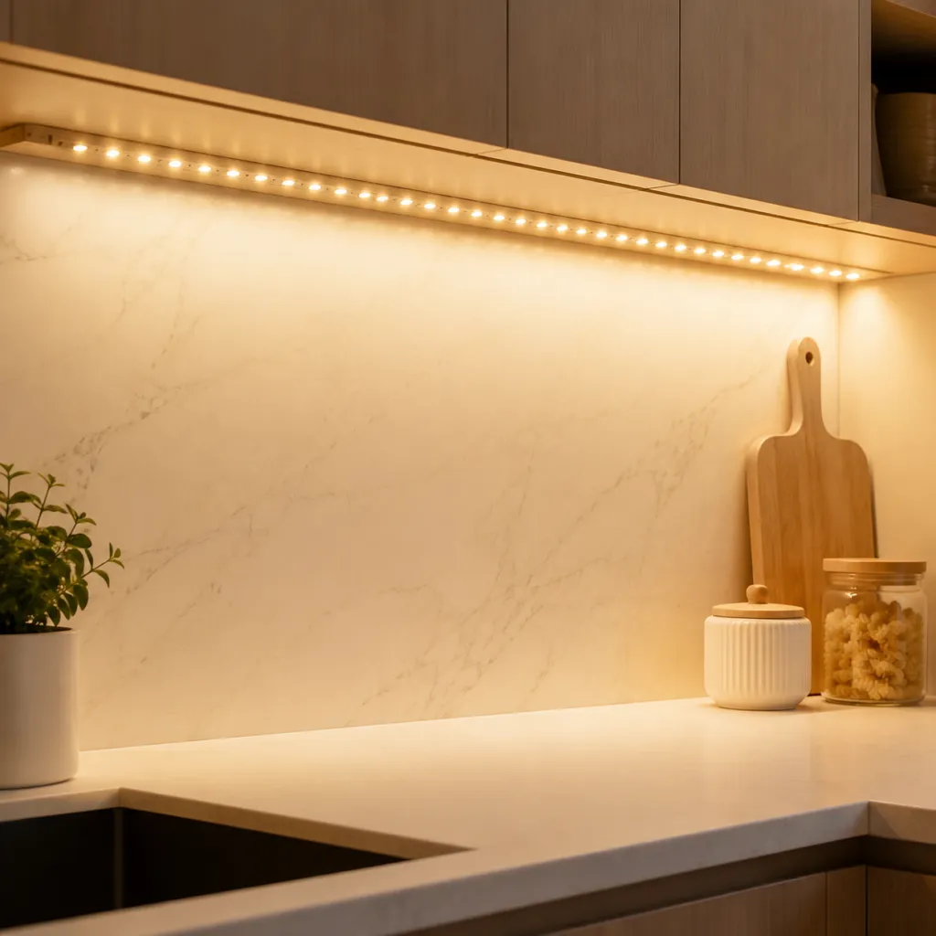Under cabinet LED strip lighting kit with motion sensor, aluminium channel and low voltage driver