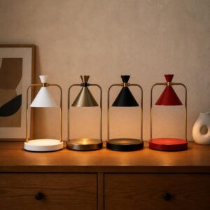 Cone Shade Candle Warmer Lamp, Arched Metal Stem
