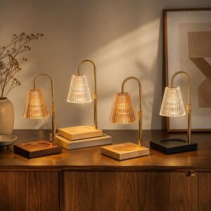 Fluted Glass Cone Candle Warmer Lamp, Height-Adjustable Stem