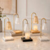 Fluted Glass Cone Candle Warmer Lamp, Marble Square Base