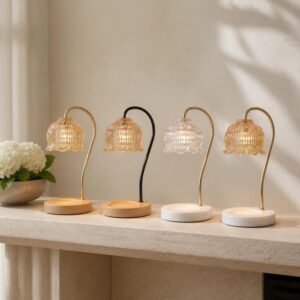 Bell Glass Shade Candle Warmer Lamp, Round Marble Base