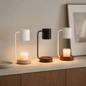 Cylinder Shade Candle Warmer Lamp, Round Wood Base