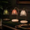 Pumpkin Lantern Glass Candle Warmer Lamp, Round Marble Base