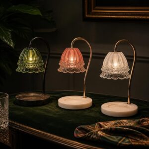 Pumpkin Lantern Glass Candle Warmer Lamp, Round Marble Base