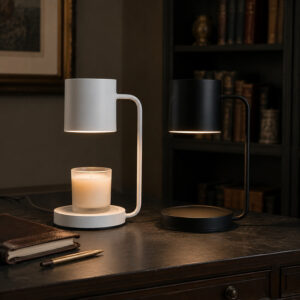 Cylinder Shade Candle Warmer Lamp, Round Metal Base