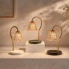 Amber Petal Glass Candle Warmer Lamp, Round Marble Base