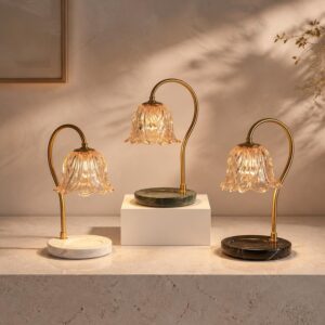 Amber Petal Glass Candle Warmer Lamp, Round Marble Base