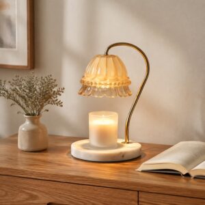 Pumpkin Lantern Glass Candle Warmer Lamp, Round Metal Base