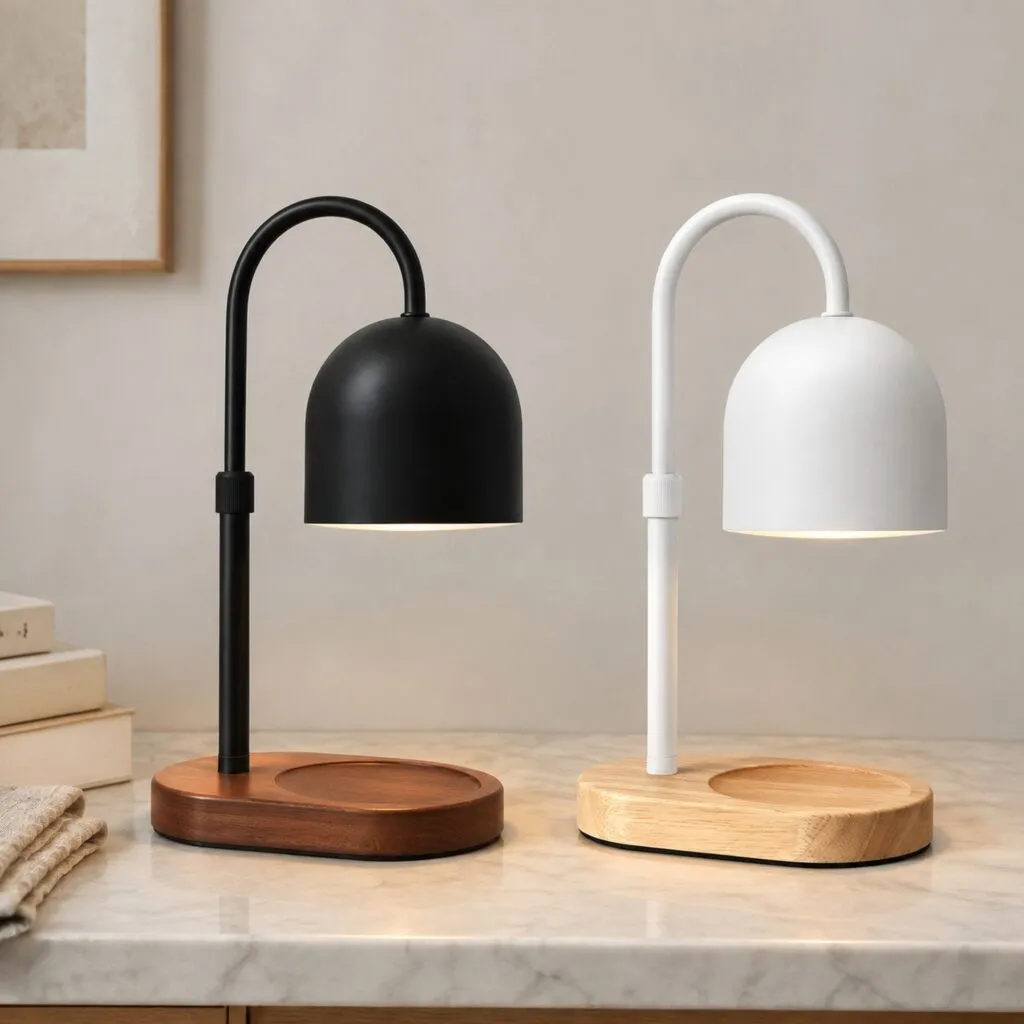 Dome Shade Candle Warmer Lamp, Adjustable Oval Wood Base