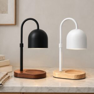 Dome Shade Candle Warmer Lamp, Adjustable Oval Wood Base