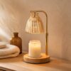 Amber Fluted Glass Candle Warmer Lamp, Scalloped Rim