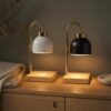 Dome Shade Candle Warmer Lamp, Gold Collar and Square Wood Base