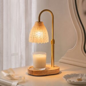 Crackle Glaze Shade Candle Warmer Lamp, Square Wood Base