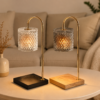 Diamond-Cut Glass Cylinder Candle Warmer Lamp, Square Wood Base