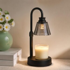 Scalloped Fluted Glass Candle Warmer Lamp, Copper-Tone Base