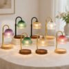 Pumpkin Flower Glass Candle Warmer Lamp, Round Wood Base