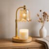 Amber Fluted Bell Candle Warmer Lamp, Gold Finial