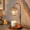 Glass Tumbler Candle Warmer Lamp, Walnut Adjustable Base