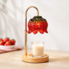 Strawberry Glass Candle Warmer Lamp, Natural Wood Base