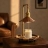 Leather Cone Shade Candle Warmer Lamp, Wood Base