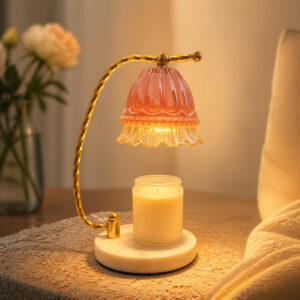 Gradient Bell Glass Candle Warmer Lamp, Twisted Gold Stem