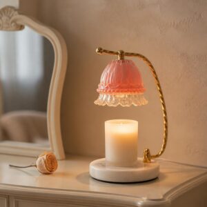 Gradient Bell Glass Candle Warmer Lamp, Twisted Gold Stem