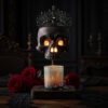 Crowned Skull Candle Warmer Lamp, Resin Shade and Wood Base