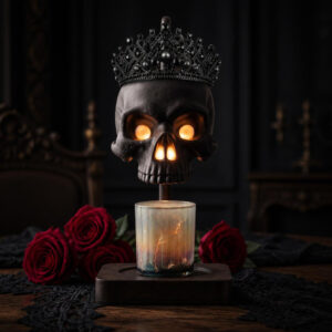 Crowned Skull Candle Warmer Lamp, Resin Shade and Wood Base