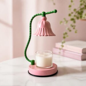 Bell Flower Candle Warmer Lamp, Twisted Stem in Blush Pink