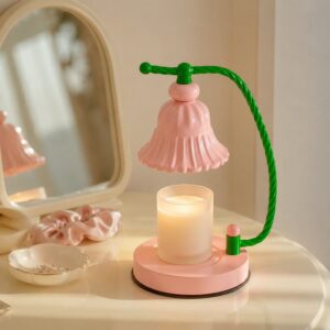 Bell Flower Candle Warmer Lamp, Twisted Stem in Blush Pink