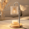 Cylinder Shade Candle Warmer Lamp, Height-Adjustable Wood Base