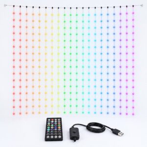 Smart LED curtain light with IR remote and USB controller on white background