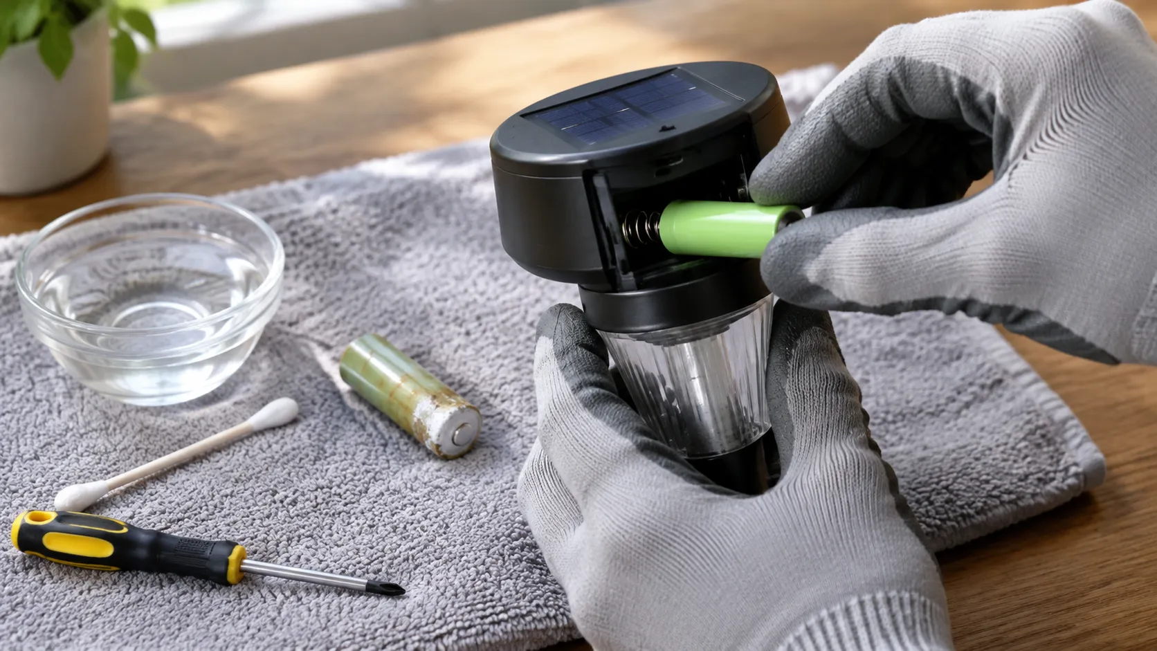 Replacing a rechargeable battery inside a solar garden light