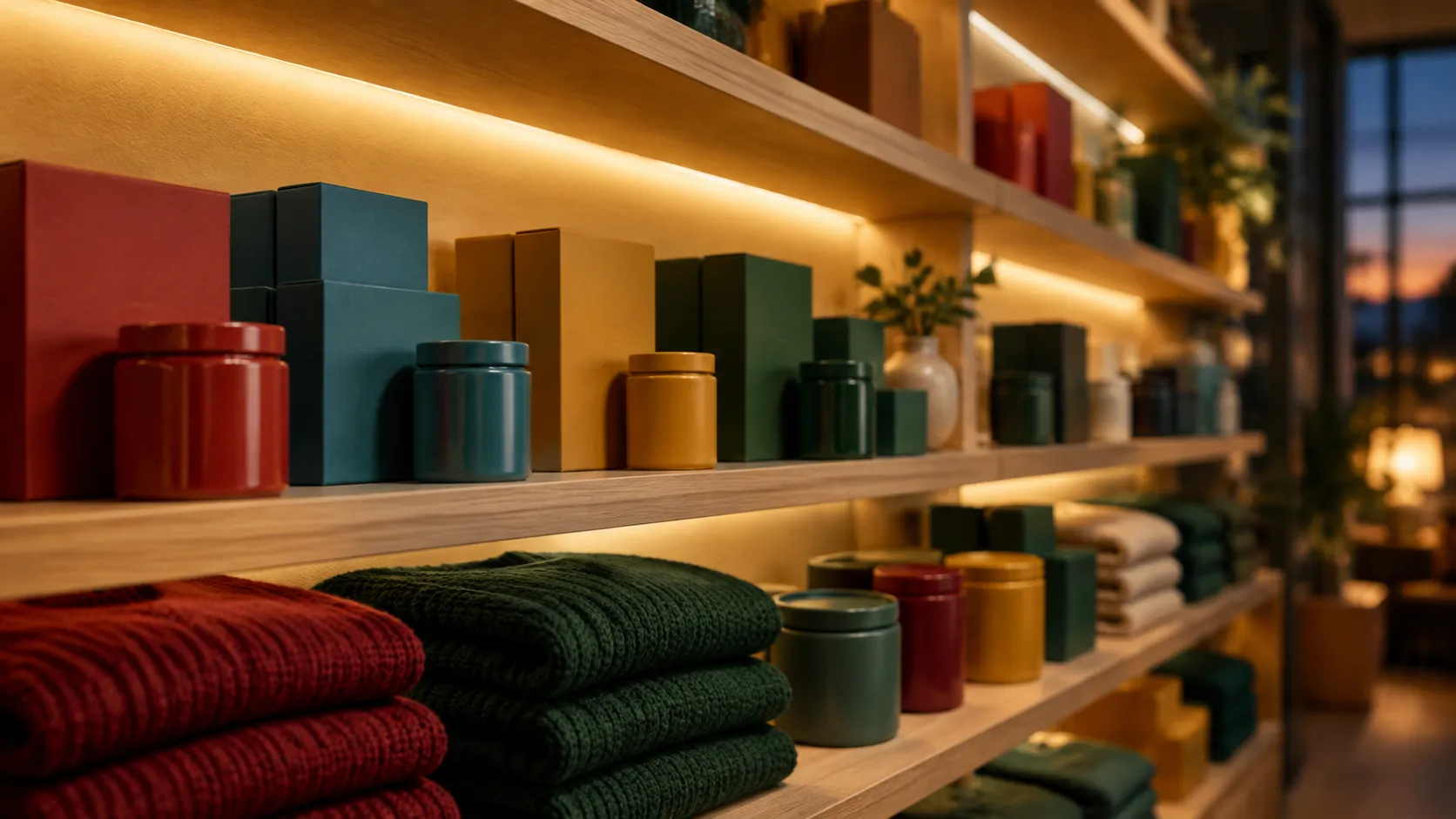 High CRI LED strip lighting a retail shelf of colorful packaging